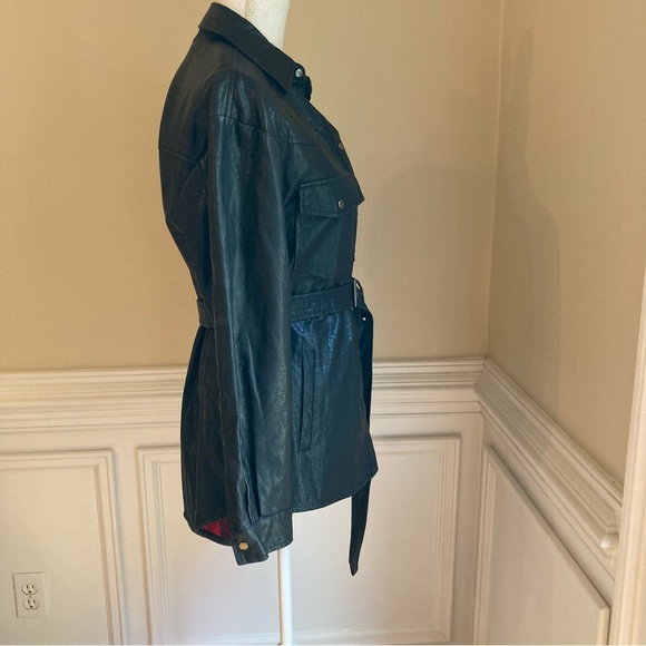 ZARA Faux Vegan Leather Button Up Shirt Belted Jacket - Picture 3 of 8